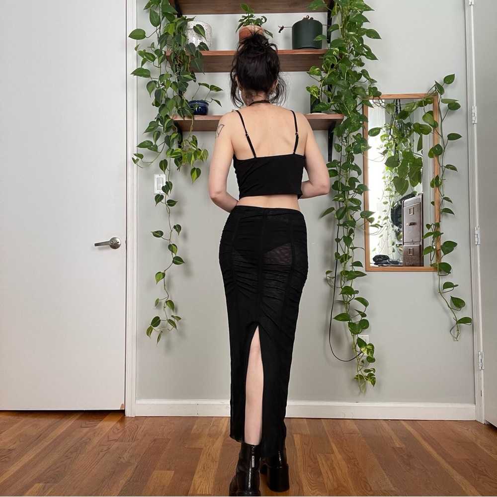Sheer Mesh Maxi Pencil Skirt with Slit - S - Picture 2 of 8